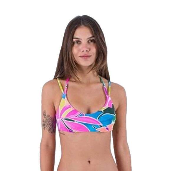 New Hurley Womens Size XS Max Isla Pull On Bikini Top Violet Tropical Print T3 - Picture 1 of 10